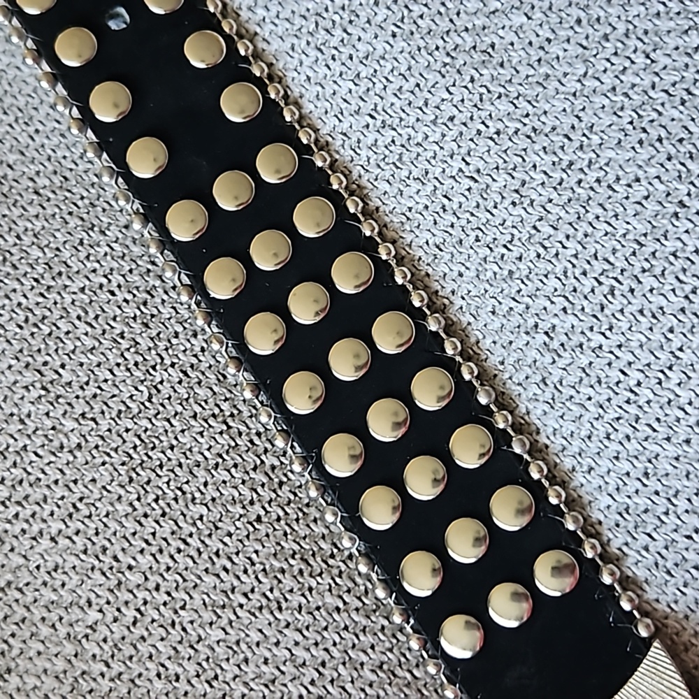 Vintage Rhinestone Leather Belt Large Rivetted - Picture 10 of 11